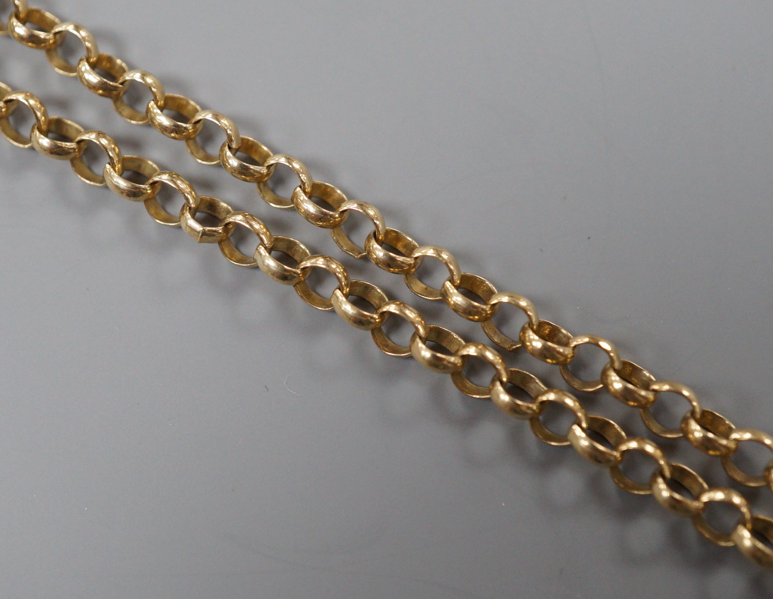 A 9ct gold belcher link chain, 101cm, 9.4 grams.